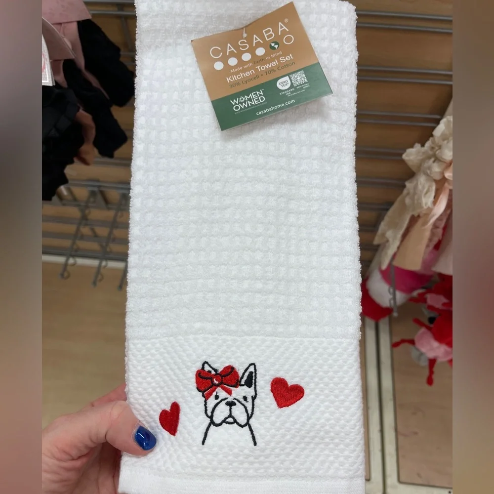 Valentine’s Day Dogs Frenchie Heart Dachshund Terrier Kitchen Towel set of 2 NWT